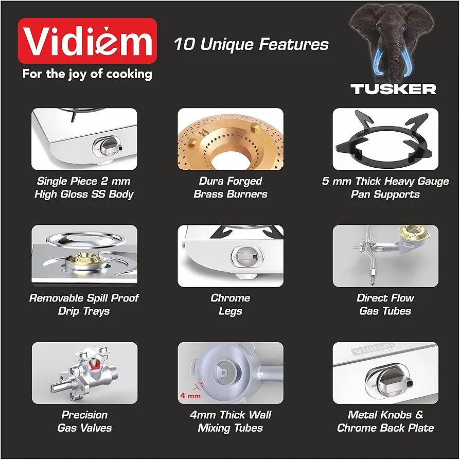 VIDIEM SS GAS STOVE 2BURNER -TUSKER VIDIEM SS GAS STOVE 2BURNER -TUSKER